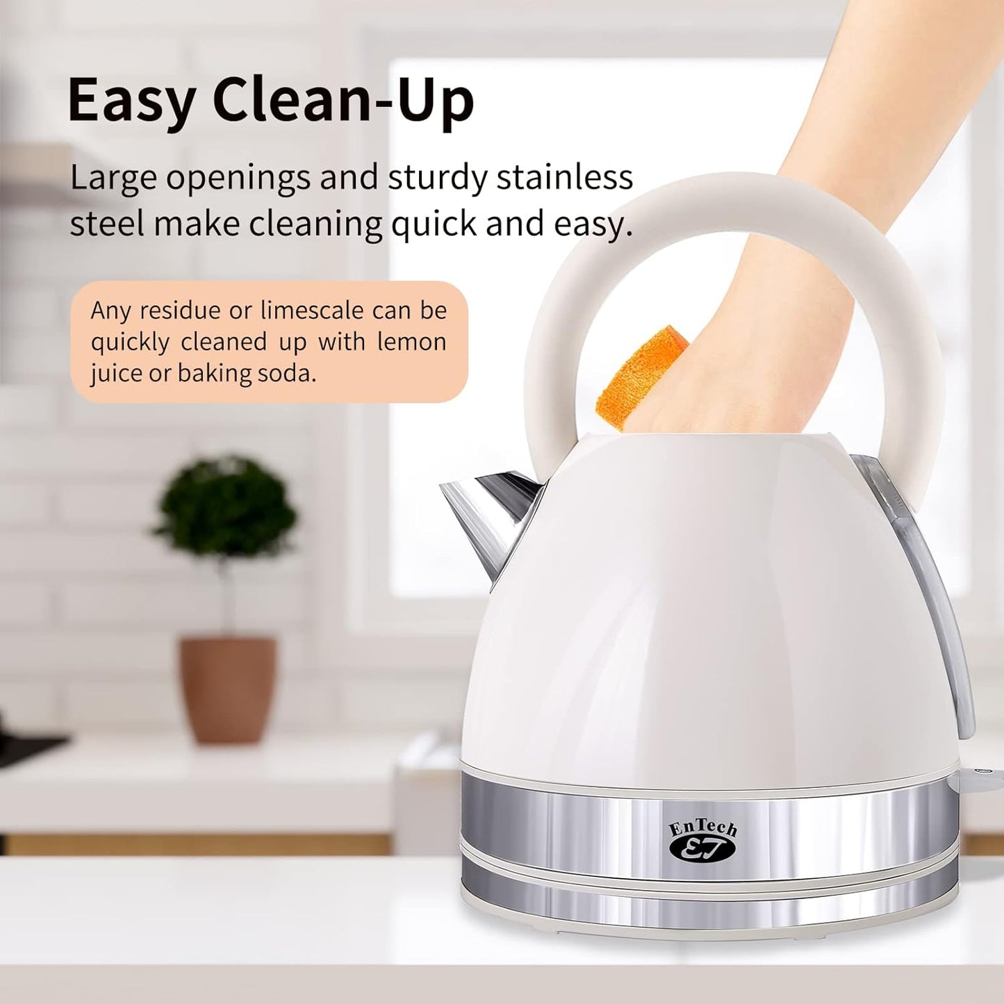 EnTech 1,7 l elektrischer Wasserkocher mit automatischer Entladung, Schnellkoch-Warmwasserbereiter, 3000 W, Edelstahl, BPA-freies Inneres, LED-Anzeige