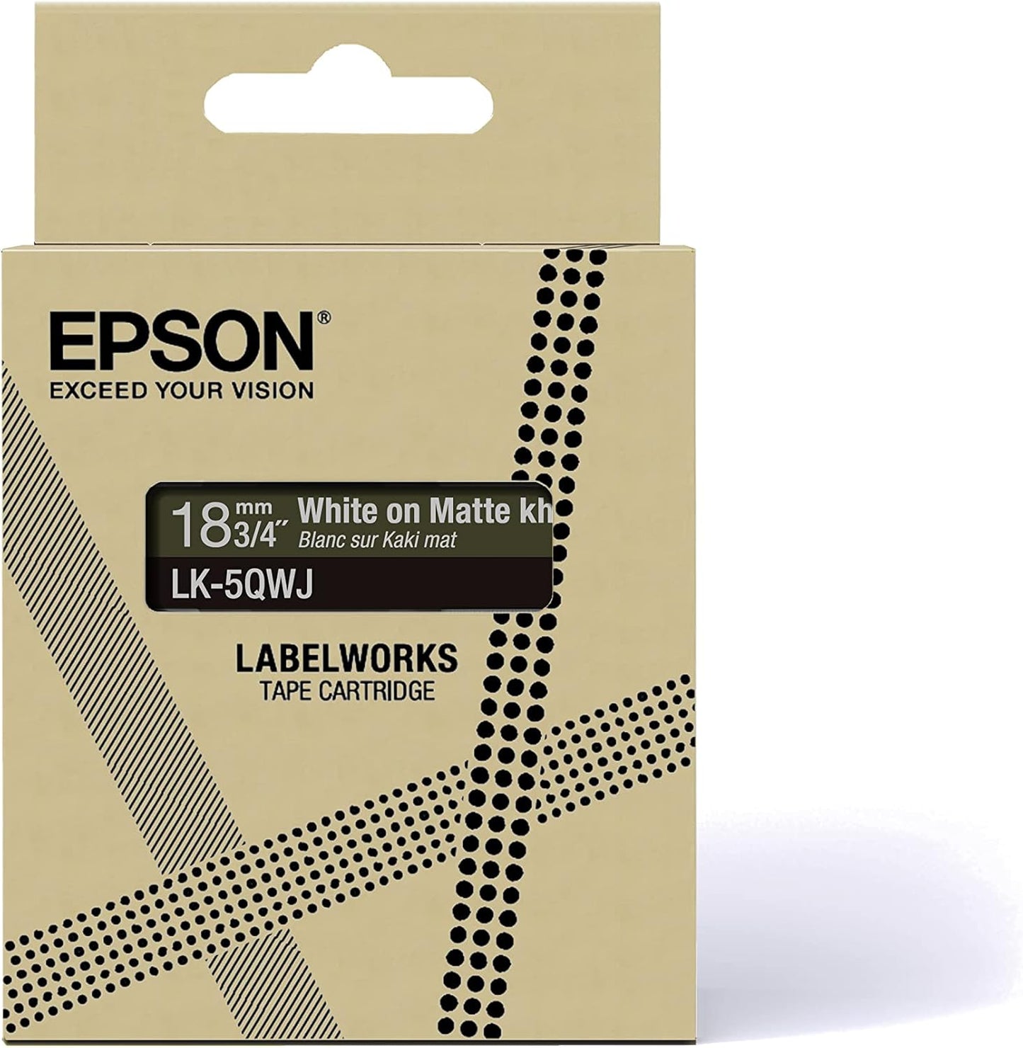 Cassette d'étiquettes Epson LK-5QWJ, blanc sur kaki mat, rouleau de 8 mx 18 mm