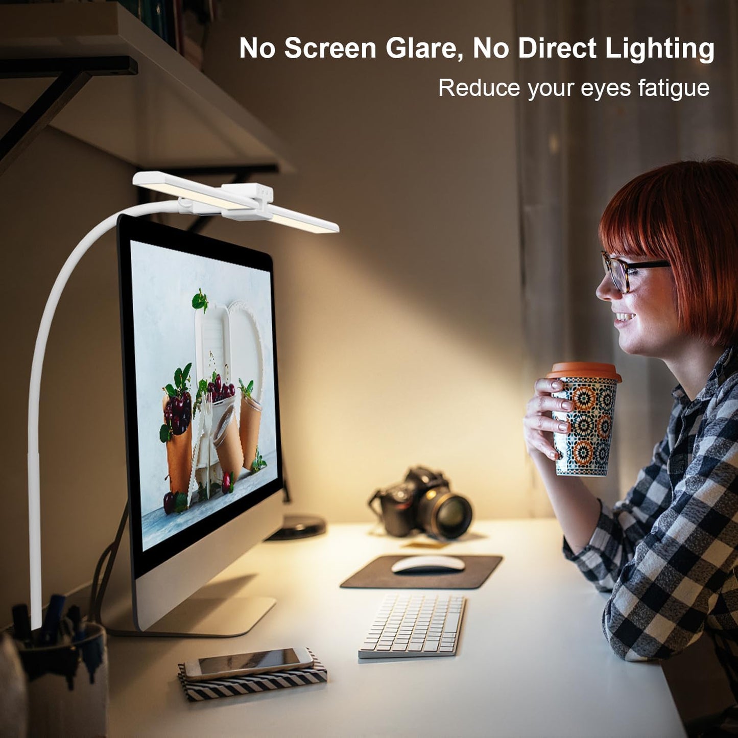 EppieBasic 24W Doppelkopf Schreibtischlampe LED Dimmbar, 80cm Groß,Klemmbar,Weiß