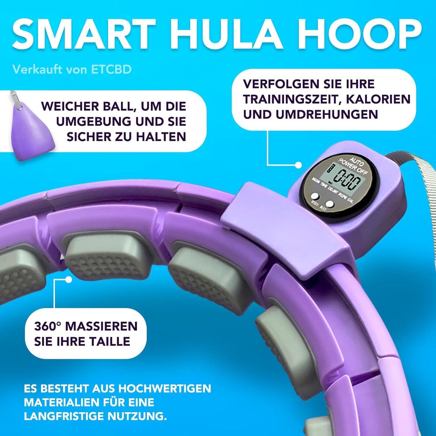 Etowner Smart Hula Hoop mit Zähler, Gewichtsreifen für Anfänger und Erwachsene,128 cm