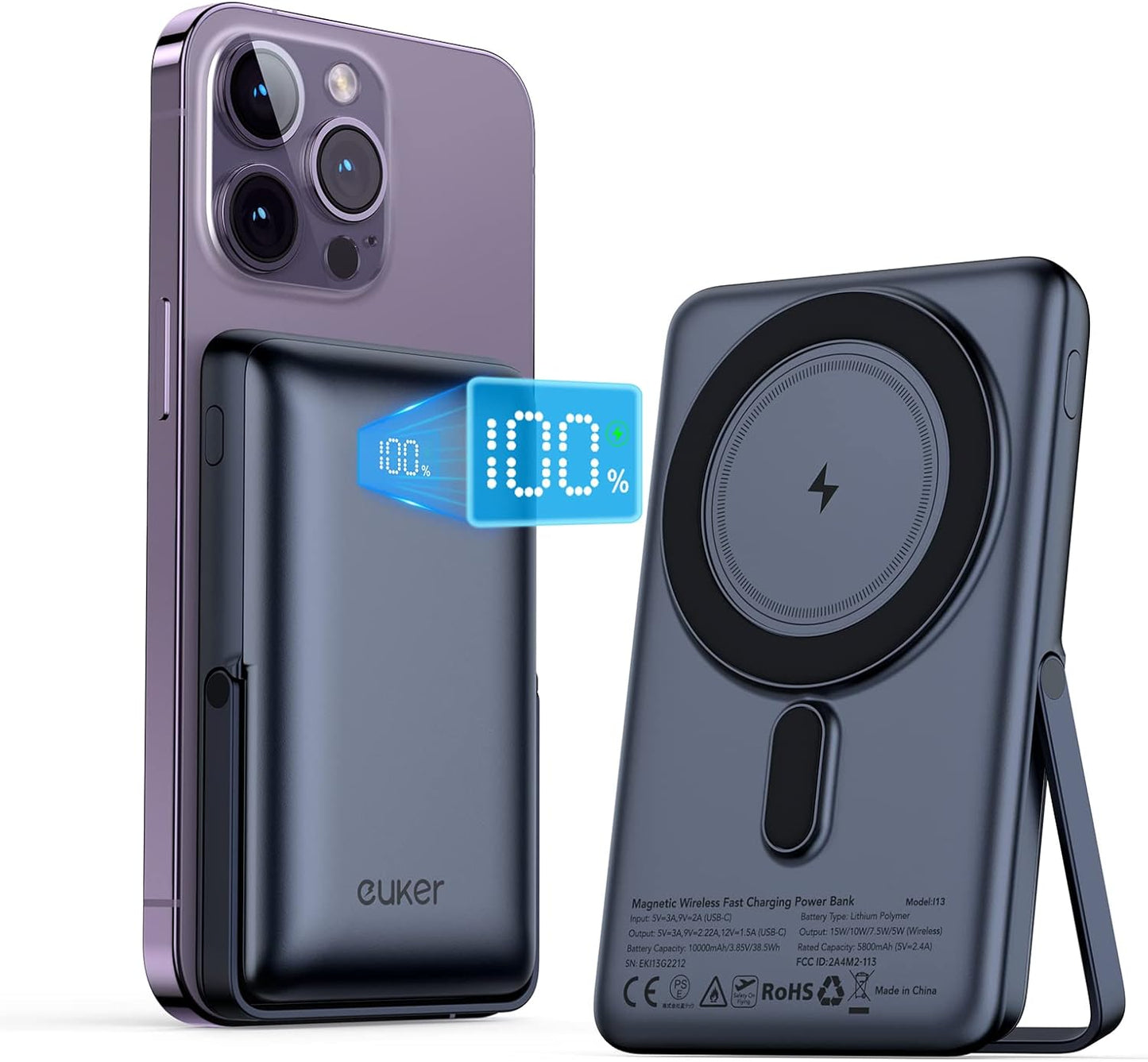 Euker Wireless Powerbank 10000mAh , MagSafe-Funktion und 20W Schnellladung (PD),