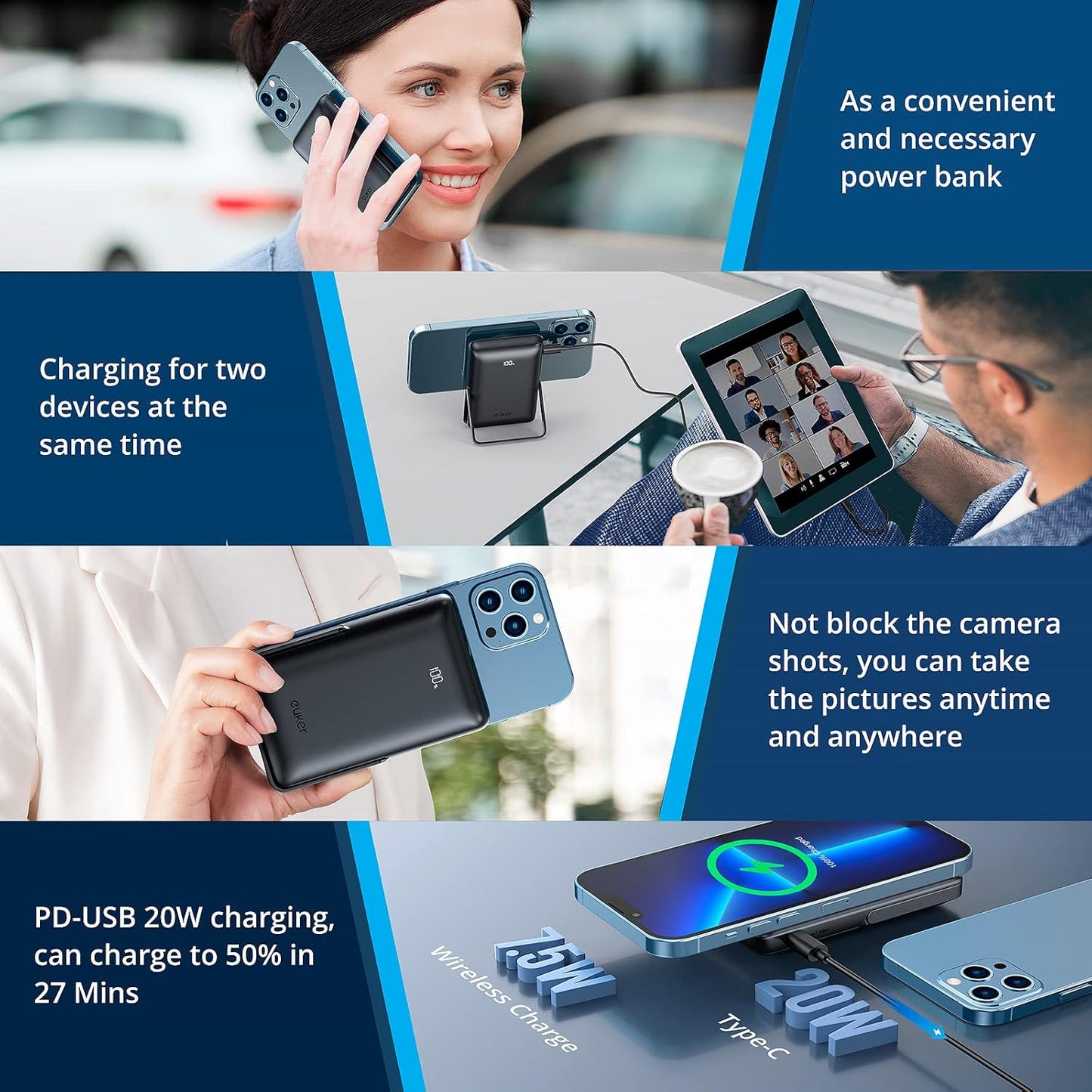 Euker Wireless Powerbank 10000mAh , MagSafe-Funktion und 20W Schnellladung (PD),