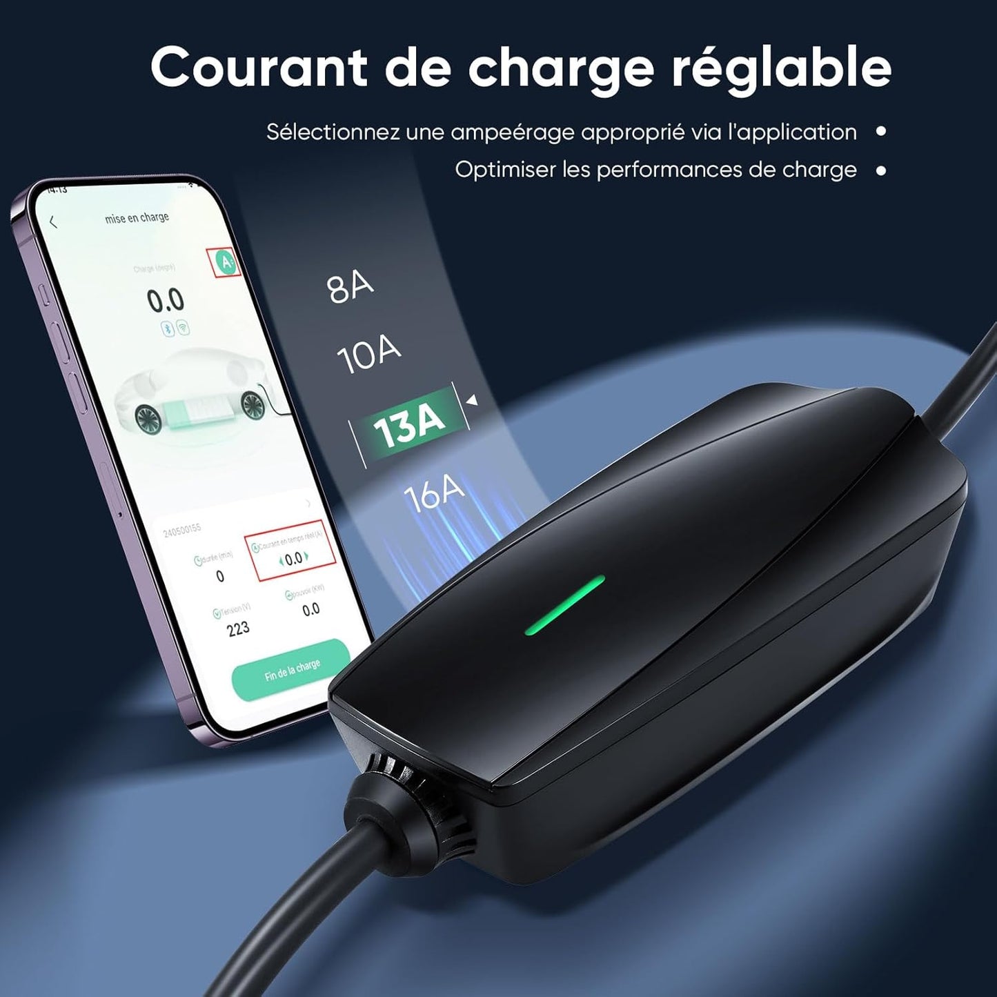 Evjuicion Ladegerät für Elektroauto, App, 6m, Schuko, 6-16AEV Ladegerät Typ 2