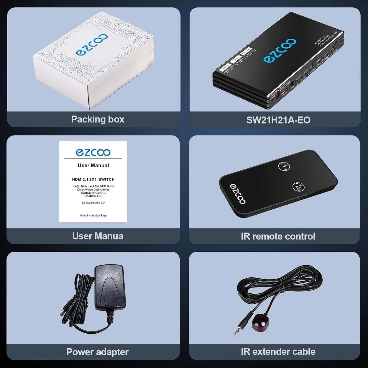 ROFAVEZCO 4K@120Hz HDMI 2.1 eARC Audio Extractor 2 in 1 Out HDMI Switch
