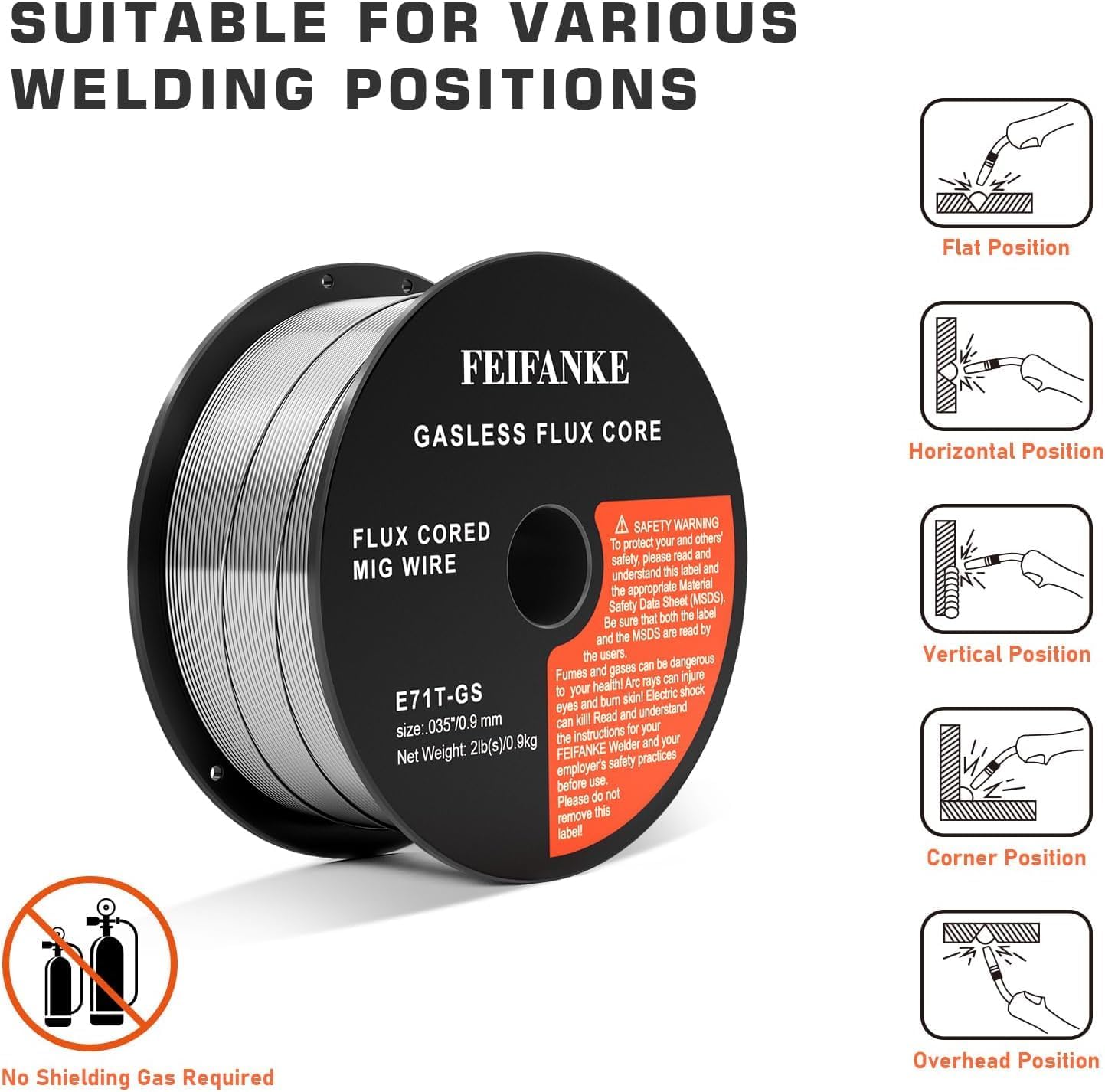 2 X FEIFANKE Fülldraht Ohne Gas 0.9MM, 1KG- E71T-GS Universal Schweißdraht(2 rollen)