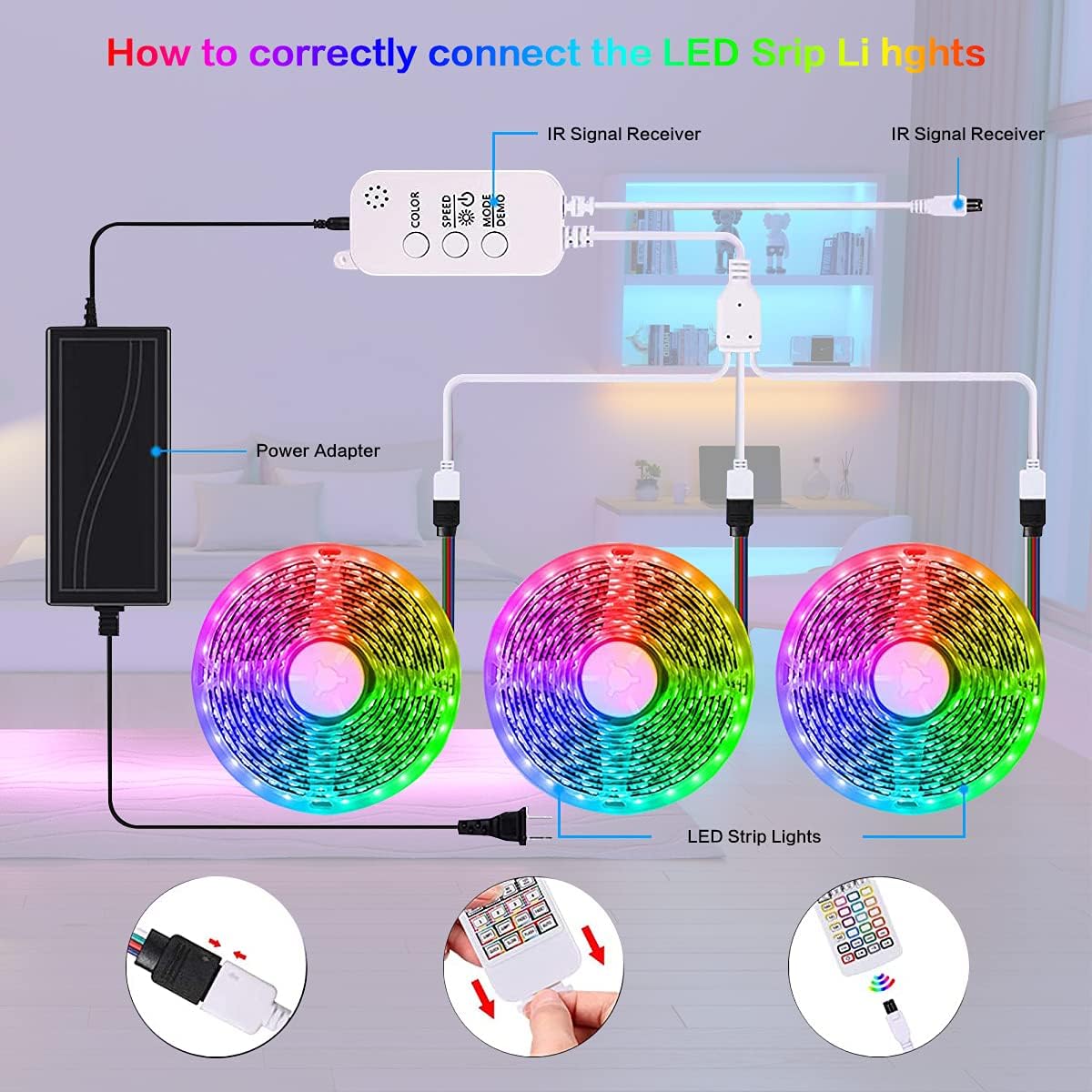 FANYSTD LED-Streifen, 15 m, LED-Streifen, Bluetooth, RGB-Farbwechsel, LED-Lichterkette, 15 m, App-steuerbar, 16 Millionen Farben, Fernbedienung, Synchronisierung mit Musik