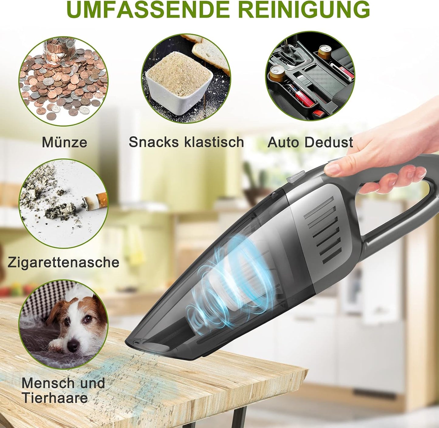 FARSAW Handstaubsauger Akku 8000Pa, Kabellöser mit 120W starkem Motor