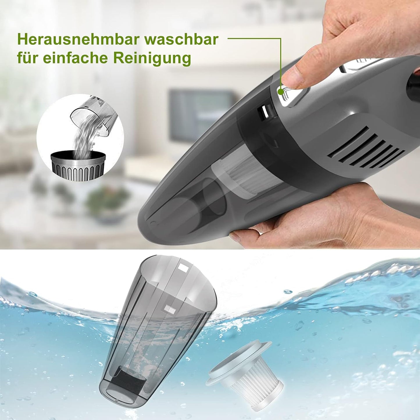 FARSAW Handstaubsauger Akku 8000Pa, Kabellöser mit 120W starkem Motor