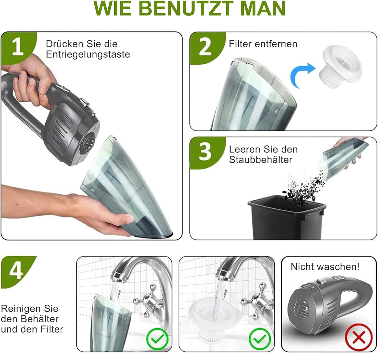 FARSAW Handstaubsauger Akku 8000Pa, Kabellöser mit 120W starkem Motor