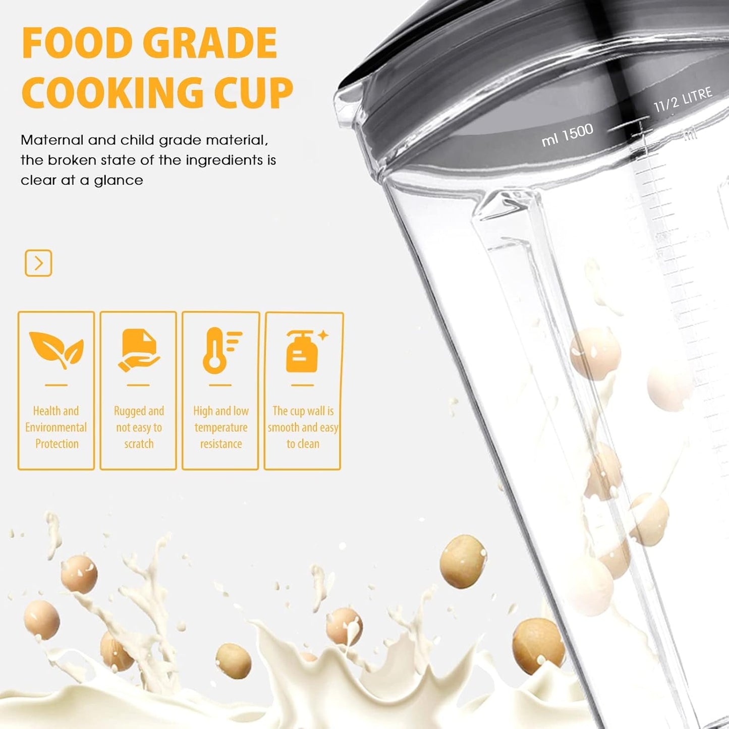 FACAIO Standmixer 2000W, Smoothie Maker, Multifunktion Blender elektrisch, 1,5l 650ml Silber