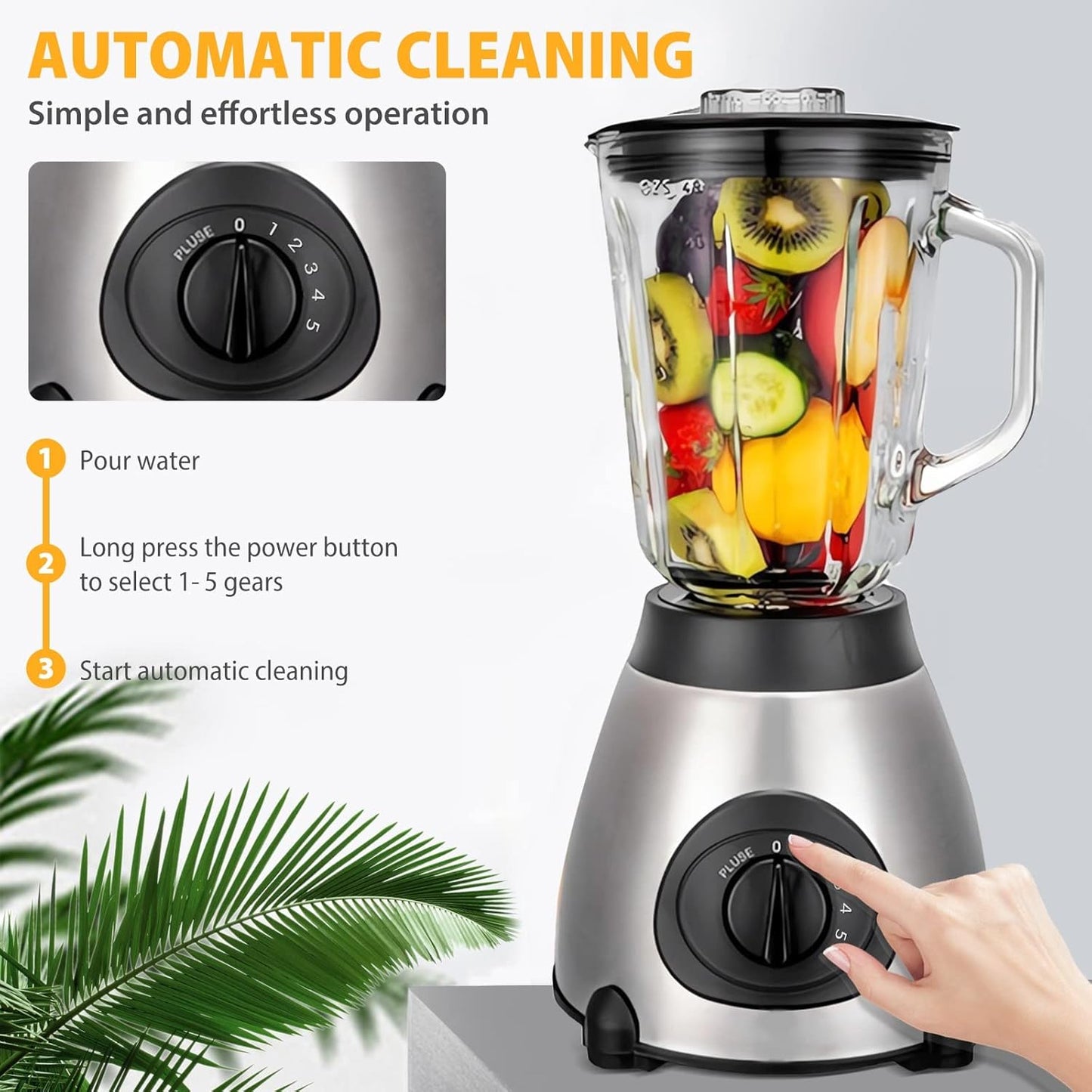 FACAIO Standmixer 2000W, Smoothie Maker, Multifunktion Blender elektrisch, 1,5l 650ml Silber