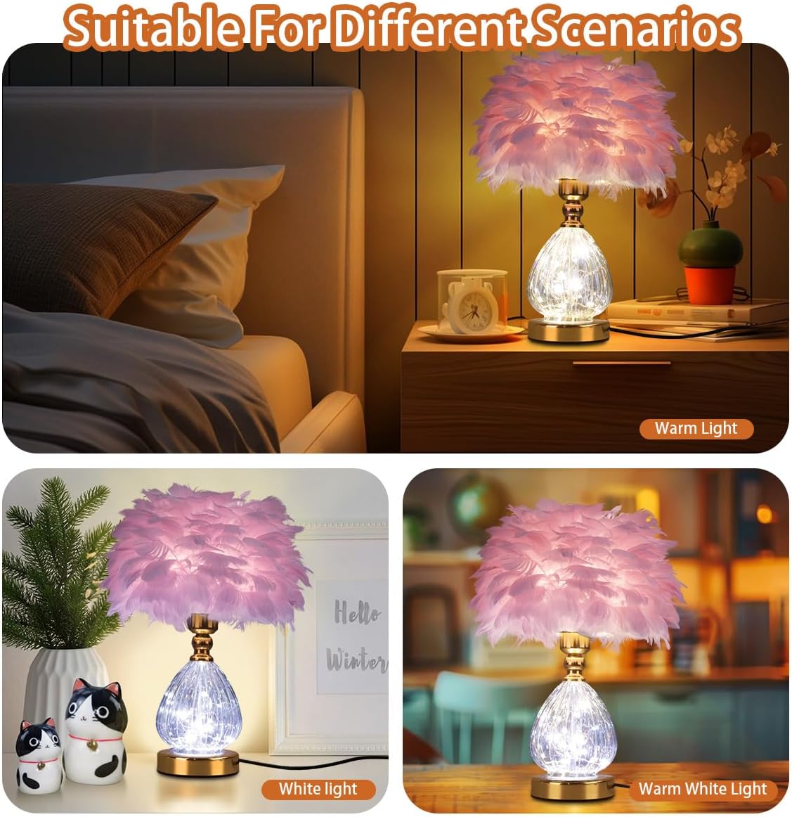 Federlampe- Led Tischlampe Nachttischlampen mit 3 Farben Dimmbare