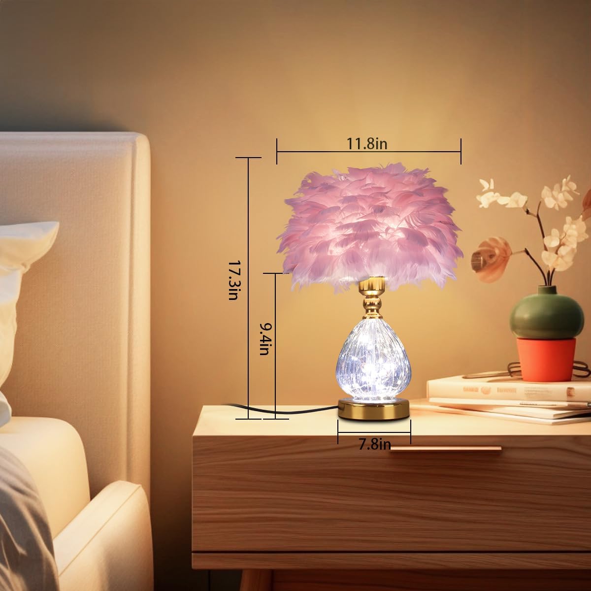 Federlampe- Led Tischlampe Nachttischlampen mit 3 Farben Dimmbare