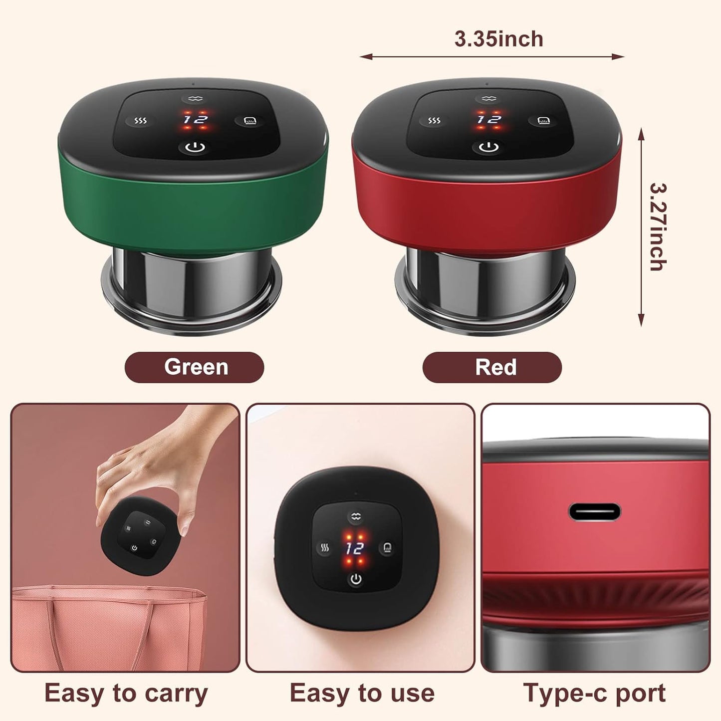 Fanximan Elektrisches Schröpfmassagegerät Schröpftherapie mit 12 Gängen Vakuum Rot