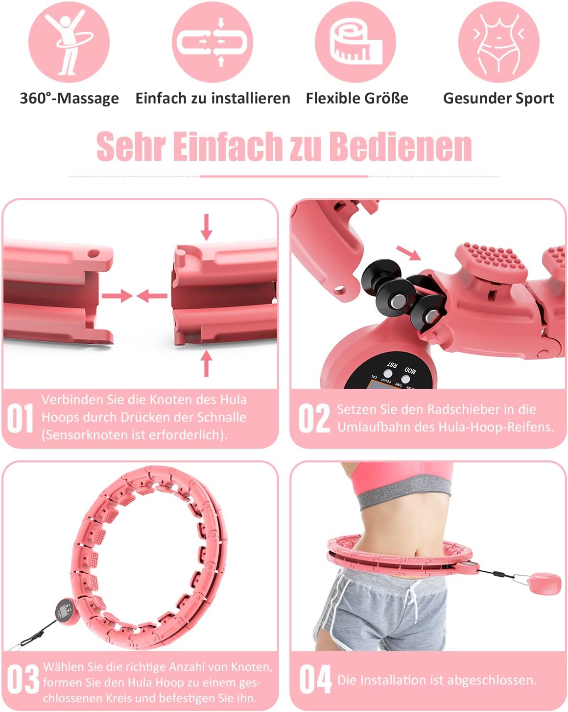 Fivangin Hula Hoop für Erwachsene, Smart Fitnessbänder mit intelligentem Zähler