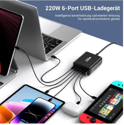 FINIBO 220W USB C Ladegerät Mehrfach: 6 Ports USB Schnellladegerät mod Y1