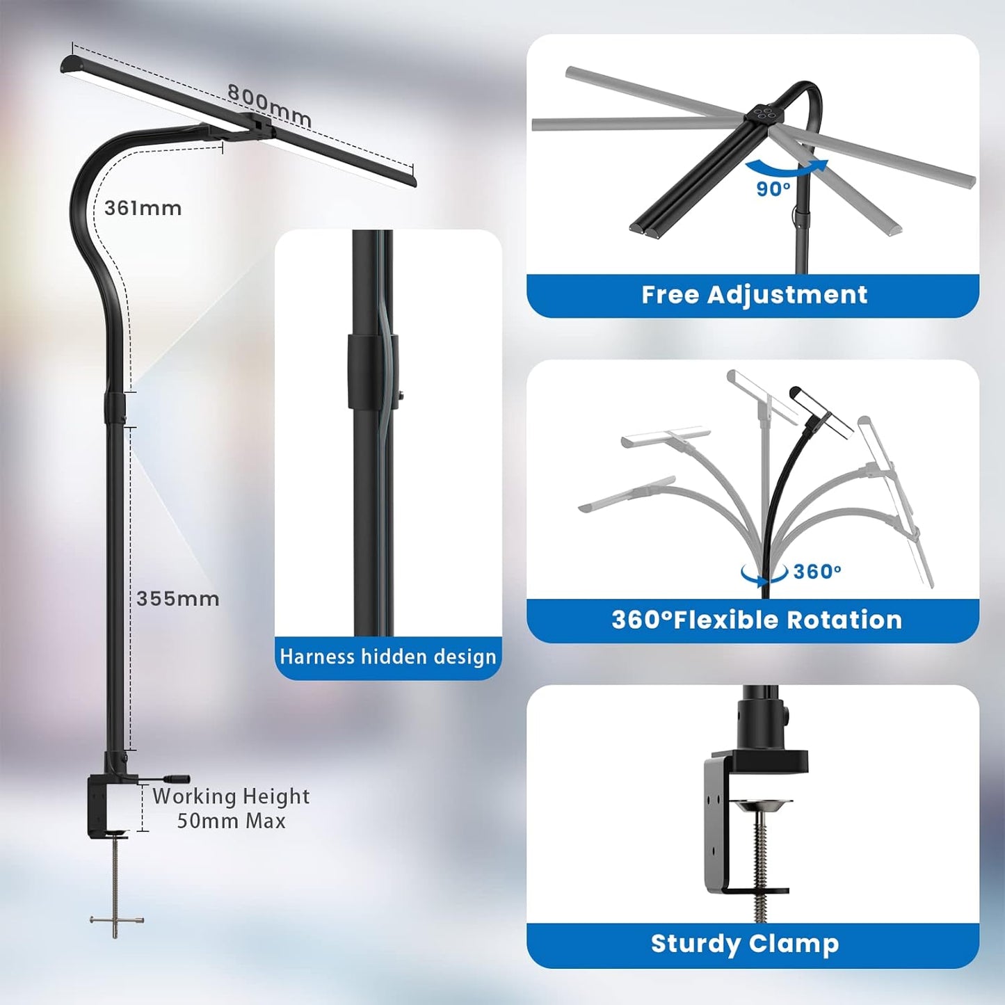 FOMYHEARD Doppelkopf Schreibtischlampe LED Dimmbar, 24W 80CM