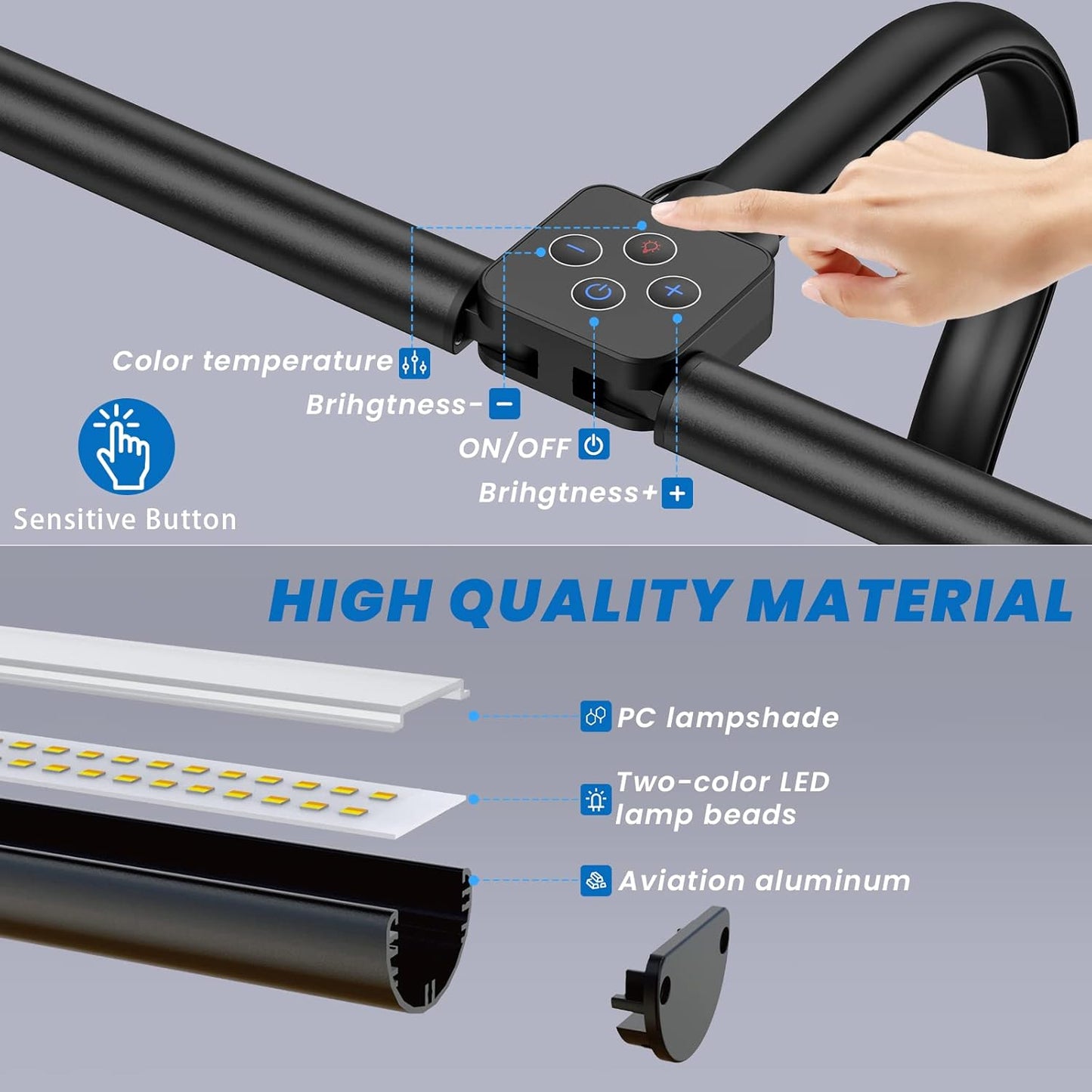 FOMYHEARD Doppelkopf Schreibtischlampe LED Dimmbar, 24W 80CM