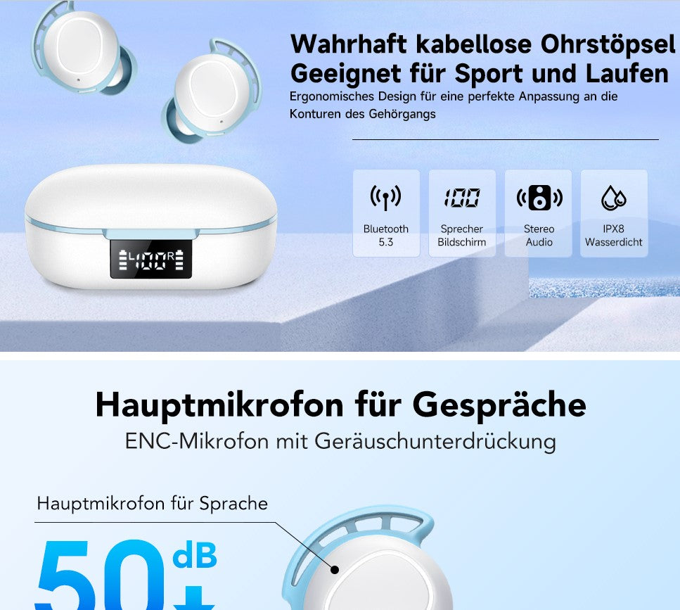 FAMOO Kopfhörer in Ear, Bluetooth 5.3 Kabellos, 42 Stunden Spielzeit mit Ladeetui