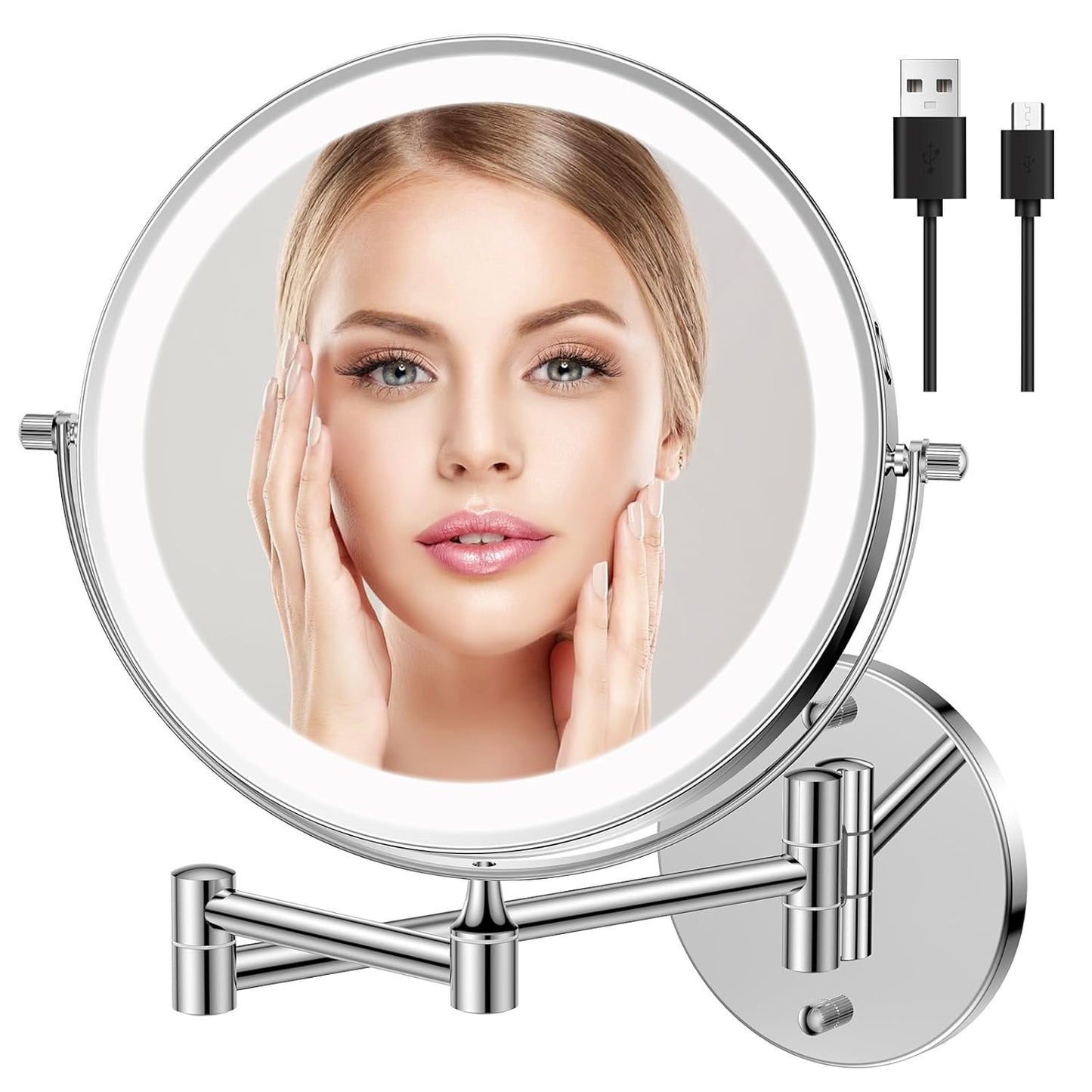 FUNTOUCH Wiederaufladbarer Wand-Make-up-Spiegel mit Lichtern,1 x 10-fache