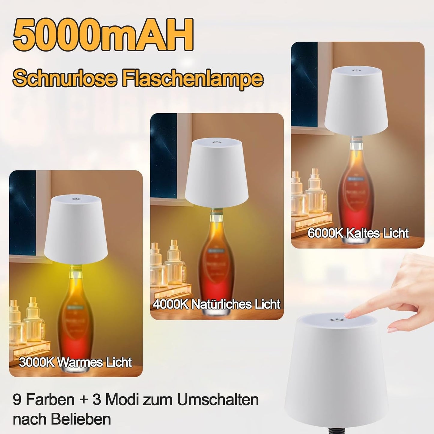 Funmo 4-in-1 LED Nachttischlampe mit Ladefunktion, 15W Touch Dimmbar mit Bluetooth Lautsprecher