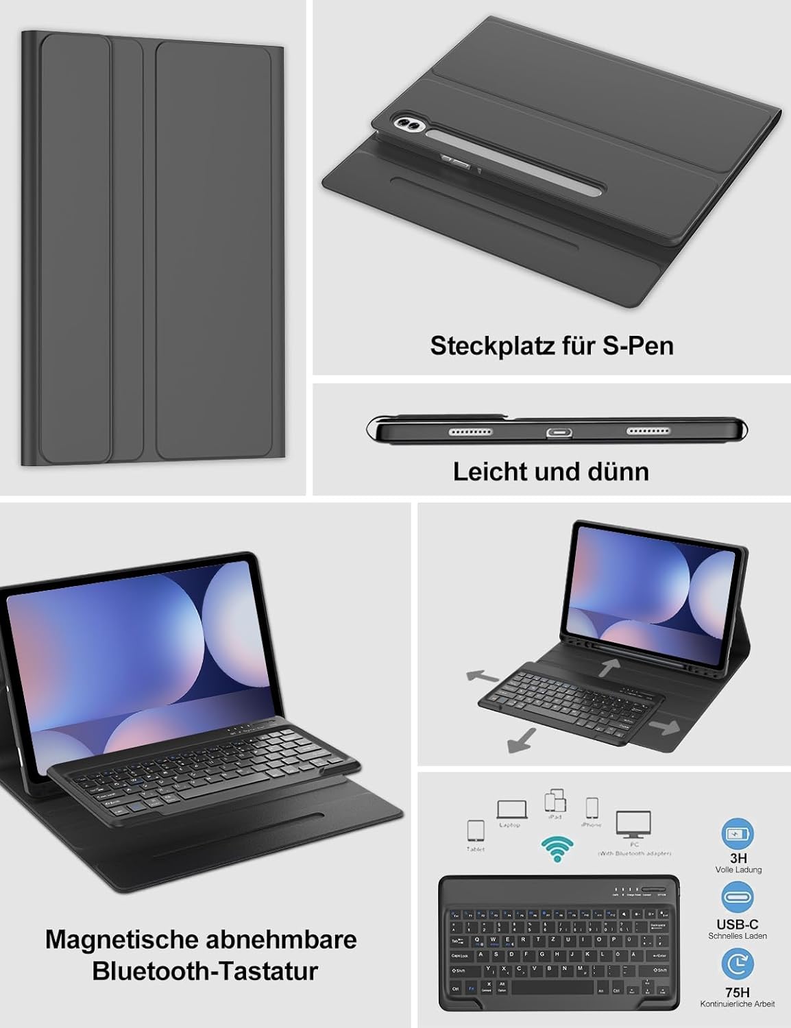 FOGARI Tastatur Hülle 14.6'', Schwarz für Samsung Galaxy Tab S10....