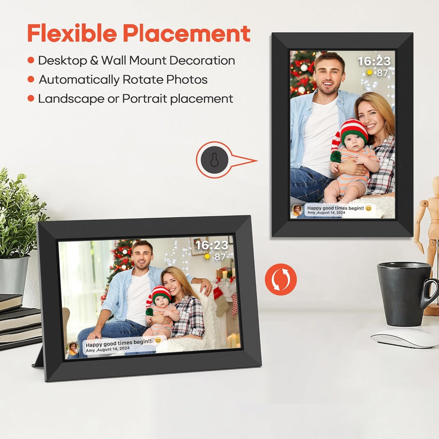 Frameo 10.1 Zoll Digitaler Bilderrahmen 2K 64GB WiFi Elektronischer Bilderrahmen FHD 1920x1200 IPS Touchscreen Klassiker schwarz