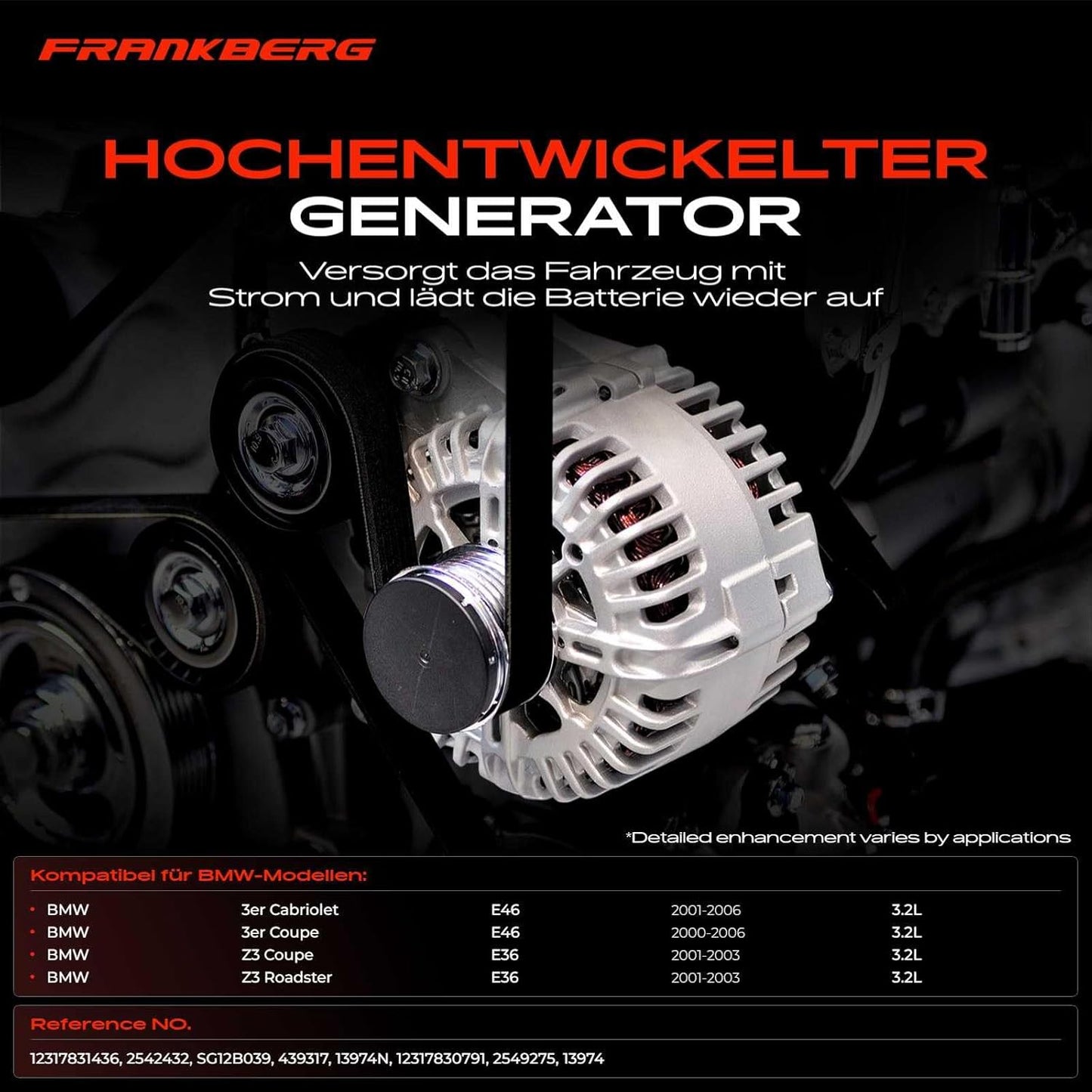 Frankberg Lichtmaschine Kompatibel mit 3er Cabriolet E46 M3 3.2L 2001-2007