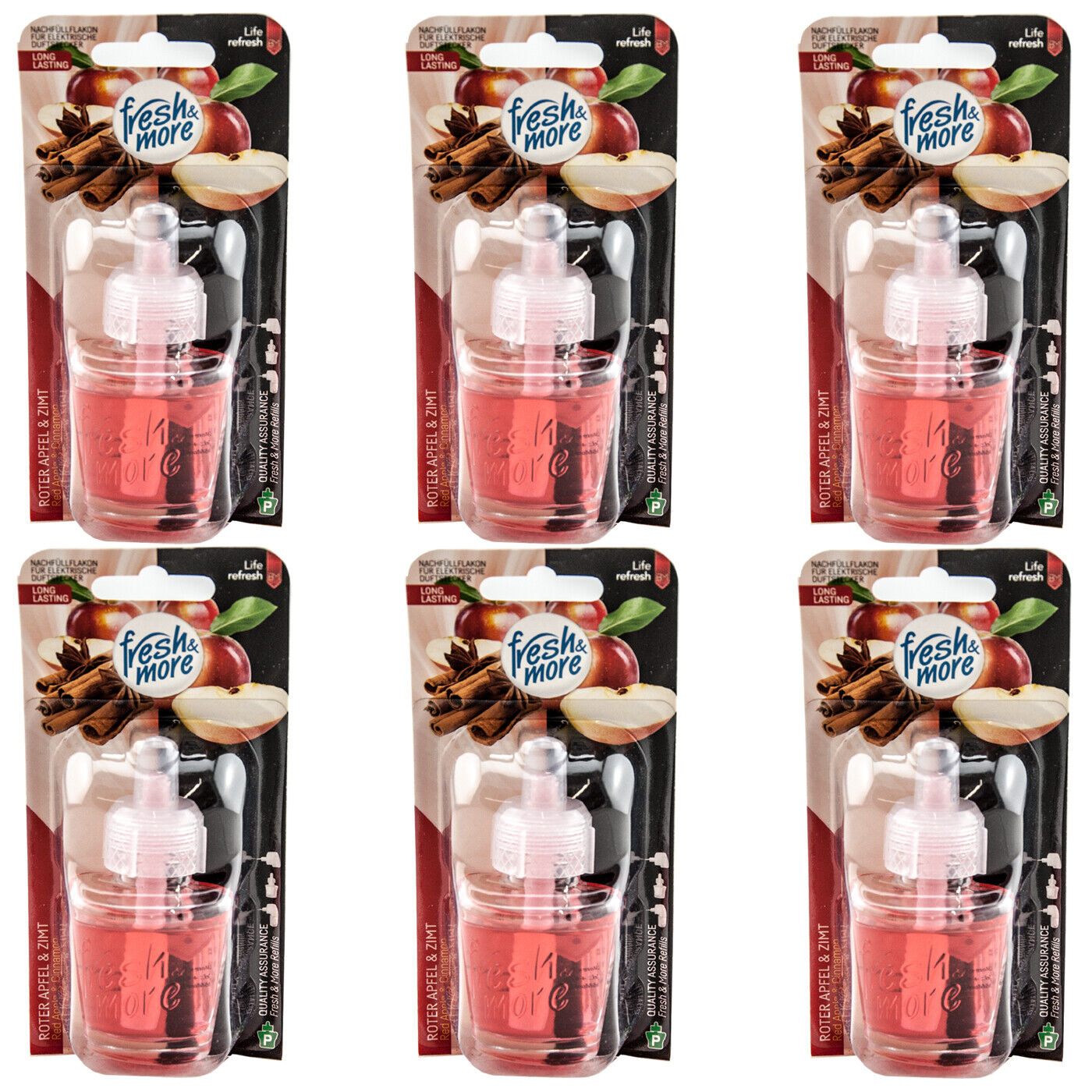 6x Fresh & More Nachfüllflakons 19 ml Roter Apfel & Zimt E-Duftstecker