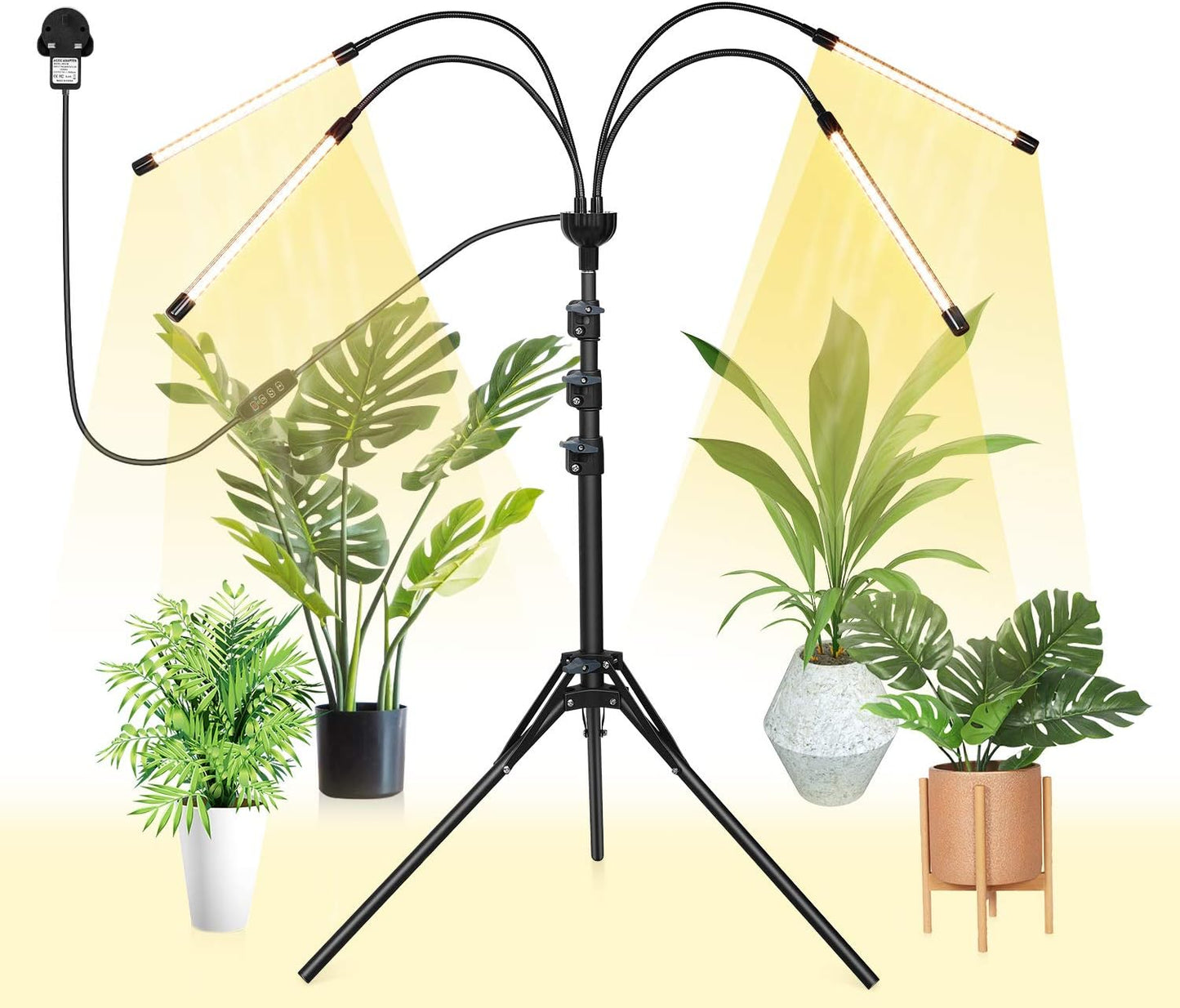 FUJIWAY LED Planzenlicht, 80 LEDs, Vollspektrum LED Pflanzenwachslicht für Zimmerpflanzen, 4-Kopf-Wachstumslampe mit Timer, 360° verstellbarer Schwanenhals, 9 Dimmstufen für das Wachstum von Sämlingen, blühenden Früchten