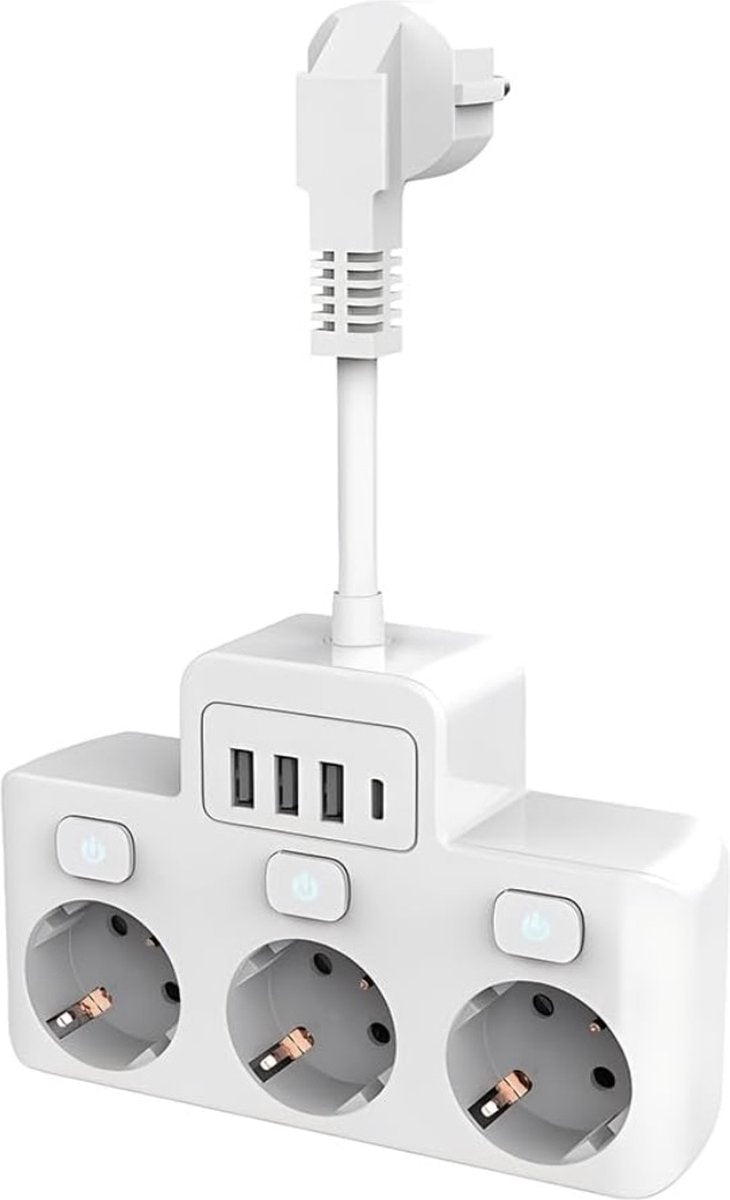 Fivtsme 7-in-1-Steckdosenleiste mit USB, 3 AC-Steckdosen mit 4 USB-Anschlüssen