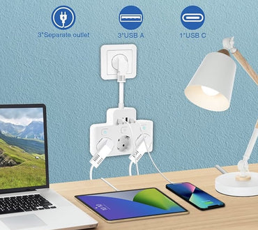 Fivtsme 7-in-1-Steckdosenleiste mit USB, 3 AC-Steckdosen mit 4 USB-Anschlüssen