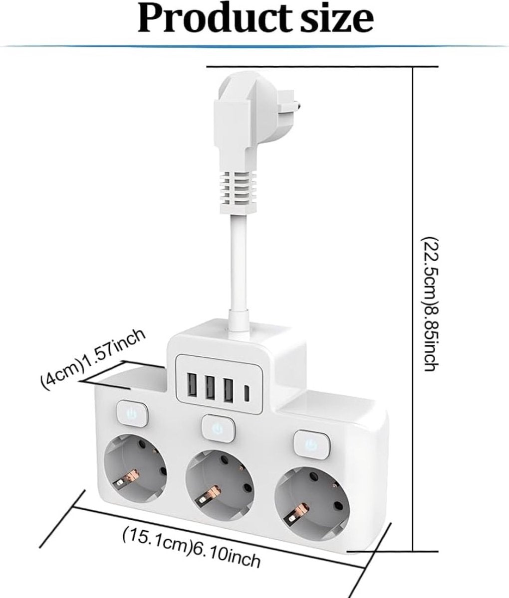 Fivtsme 7-in-1-Steckdosenleiste mit USB, 3 AC-Steckdosen mit 4 USB-Anschlüssen