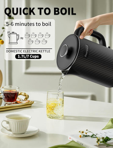 Fourward Wasserkocher - Edelstahl Kettle mit 1,7L Fassungsvermögen, 2200W Schwarz