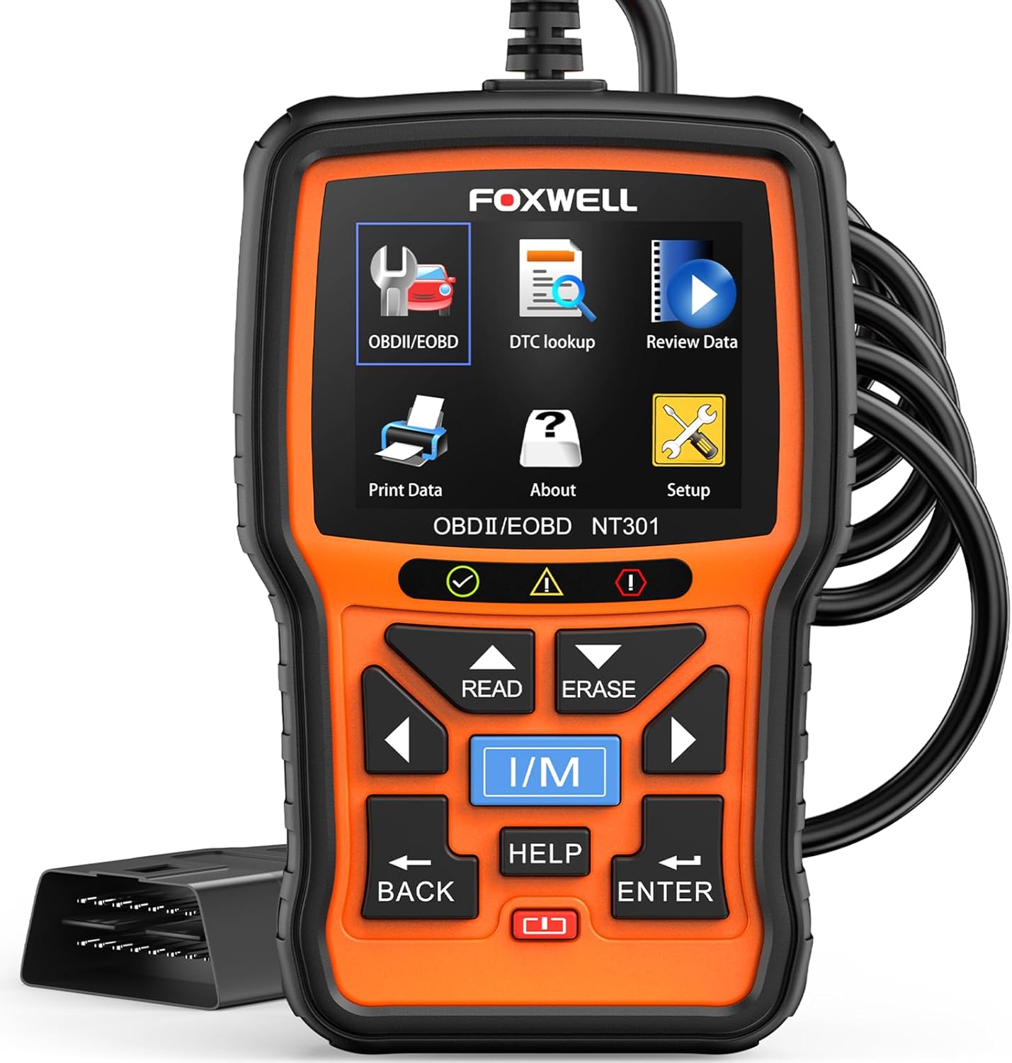 FOXWELL NT301 OBD2-Diagnosegerät für Fahrzeuge, kompatibel mit OBDII/EOBD-Protokoll, mit 2,8-Zoll