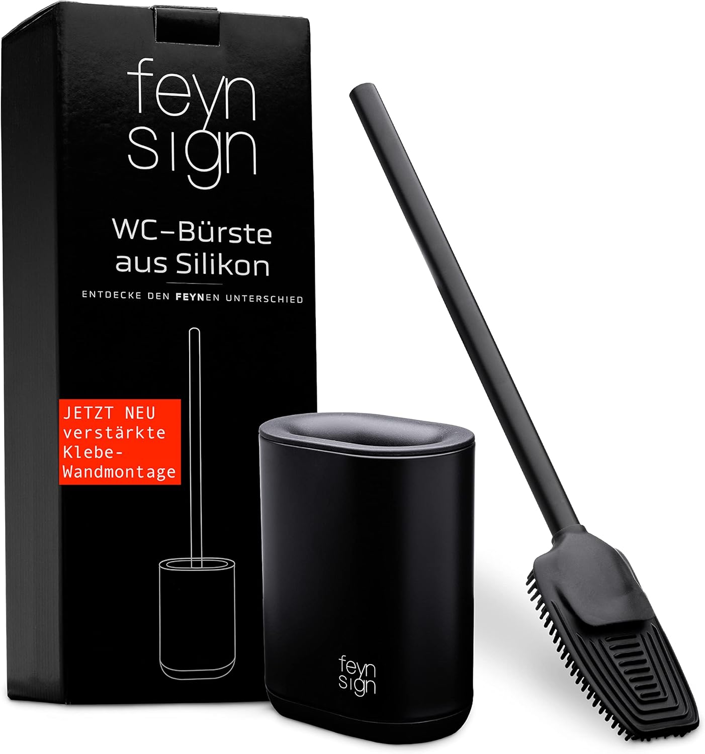 Feynsign Silikon-Toilettenbürste, 3-in-1 Premium-Silikon und Edelstahl,Schwarz