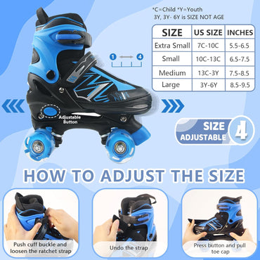 FYHART Kinder-Rollschuhe für Kinder, Inline-Skates, Medium, Blau, verstellbare Kinder-Rollschuhe mit Leuchtrollen