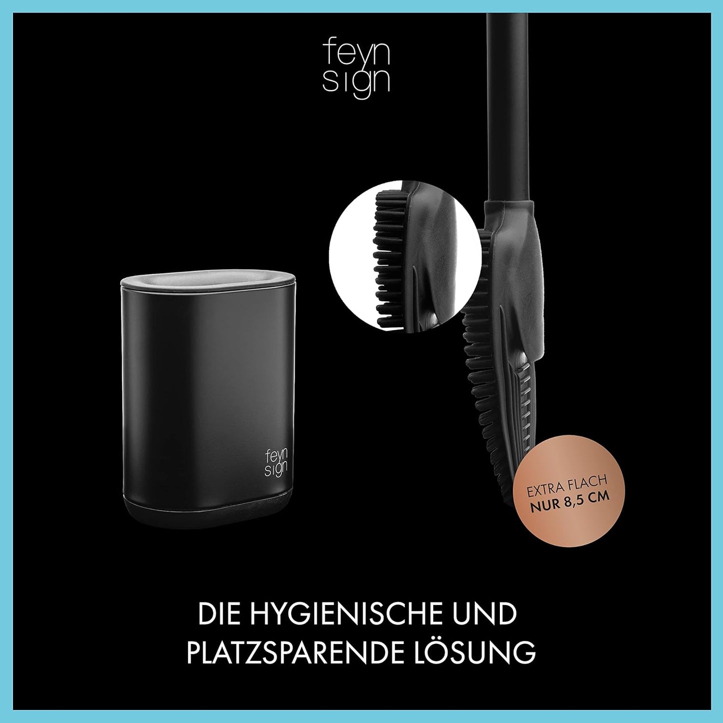 Feynsign Silikon-Toilettenbürste, 3-in-1 Premium-Silikon und Edelstahl,Schwarz