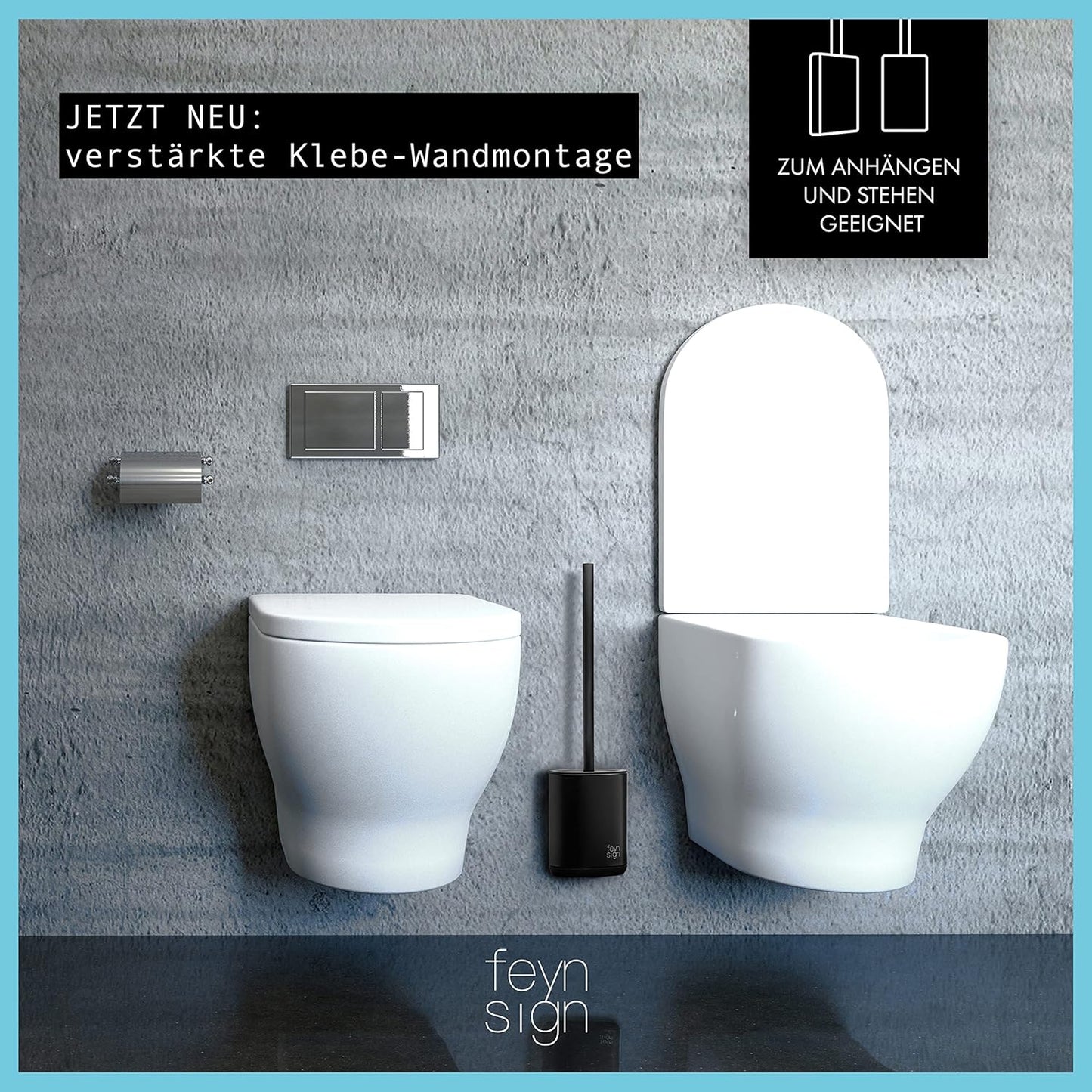 Feynsign Silikon-Toilettenbürste, 3-in-1 Premium-Silikon und Edelstahl,Schwarz