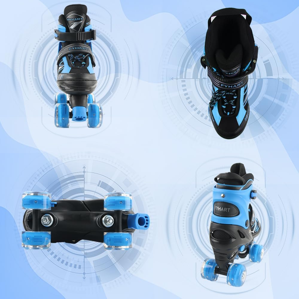 FYHART Kinder-Rollschuhe für Kinder, Inline-Skates, Medium, Blau, verstellbare Kinder-Rollschuhe mit Leuchtrollen