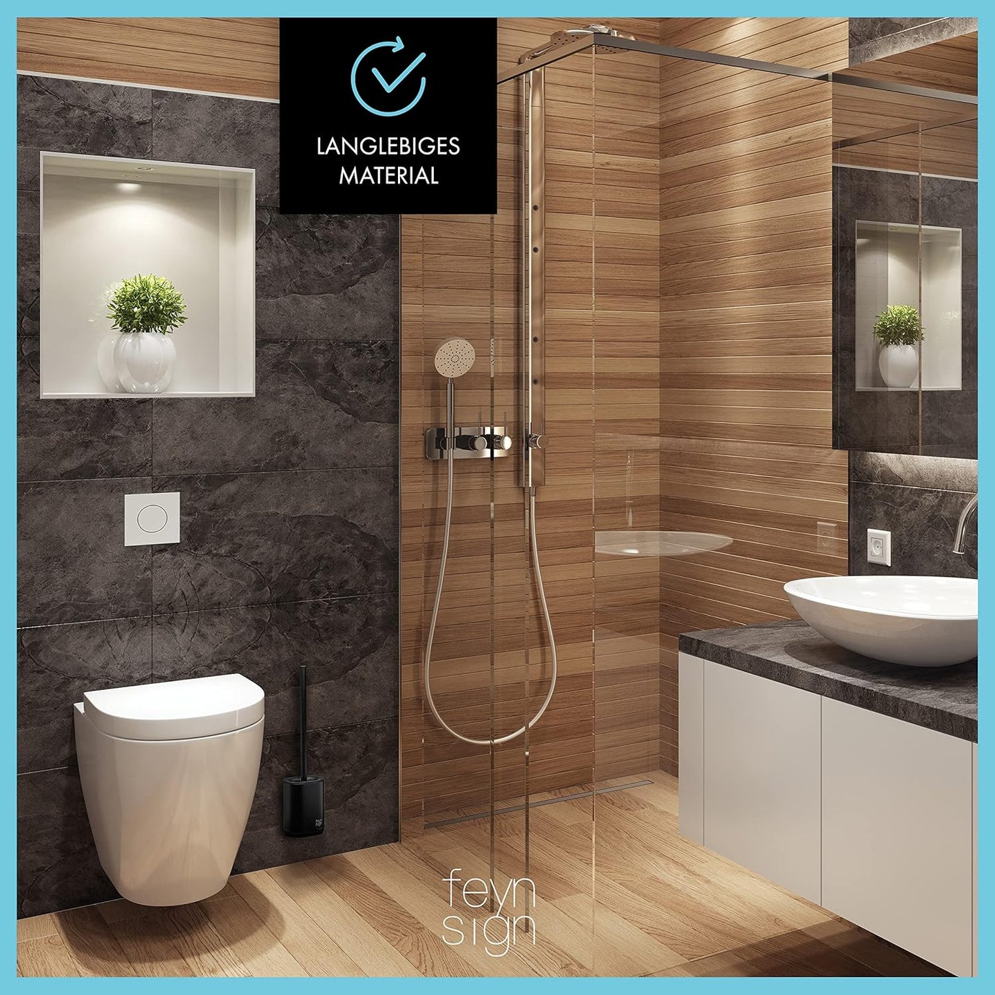 Feynsign Silikon-Toilettenbürste, 3-in-1 Premium-Silikon und Edelstahl,Schwarz