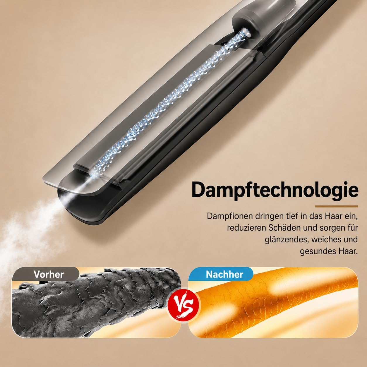 Golden Goods Steampod Glätteisen Locken Lockenstab und Glätteisen 2-in-1 42mm