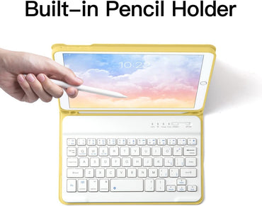 GUDOU Bluetooth-Tastatur-Smart-Hülle für iPad (10,2 Zoll), abnehmbare iPad-Tastaturhülle mit Stifthalter, automatischer Schlaf-/Wachmodus, Gelb