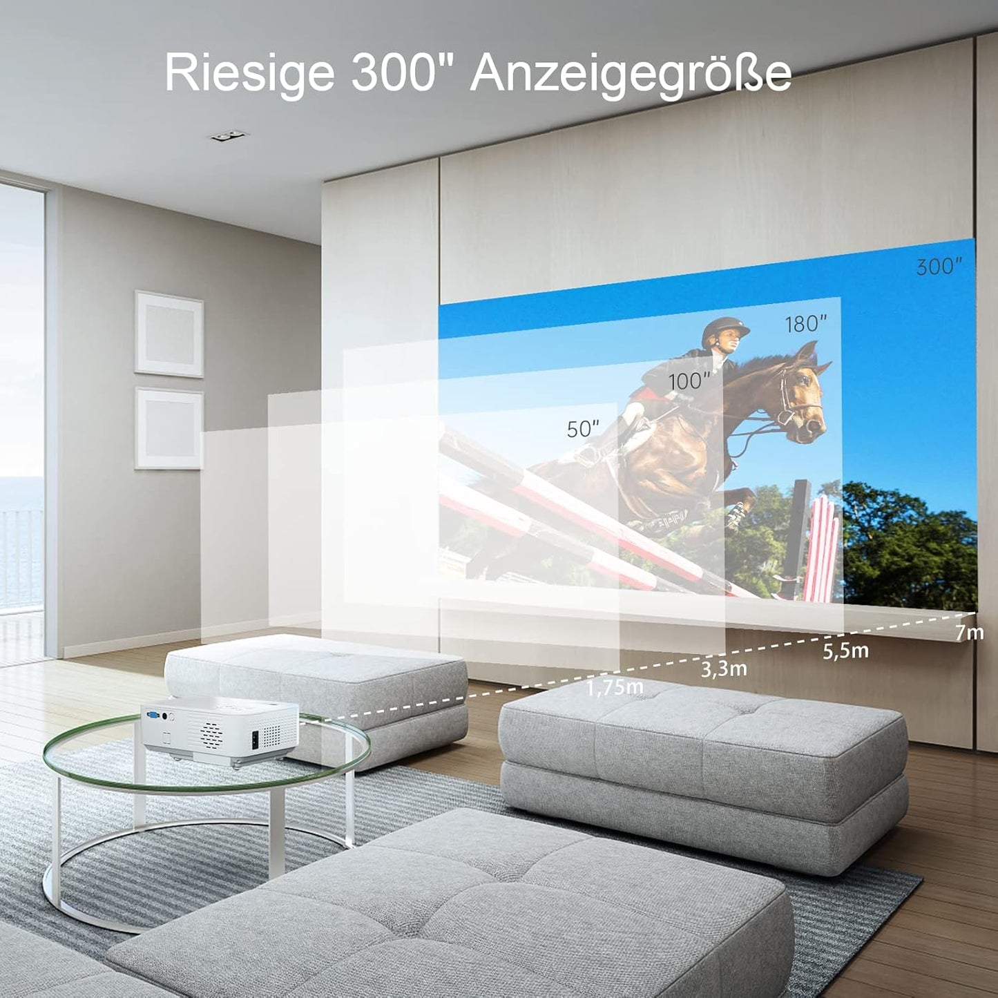 Giaomar Beamer, 5G Full HD, 9500 Lumen Native 1080P 4K Heimkino