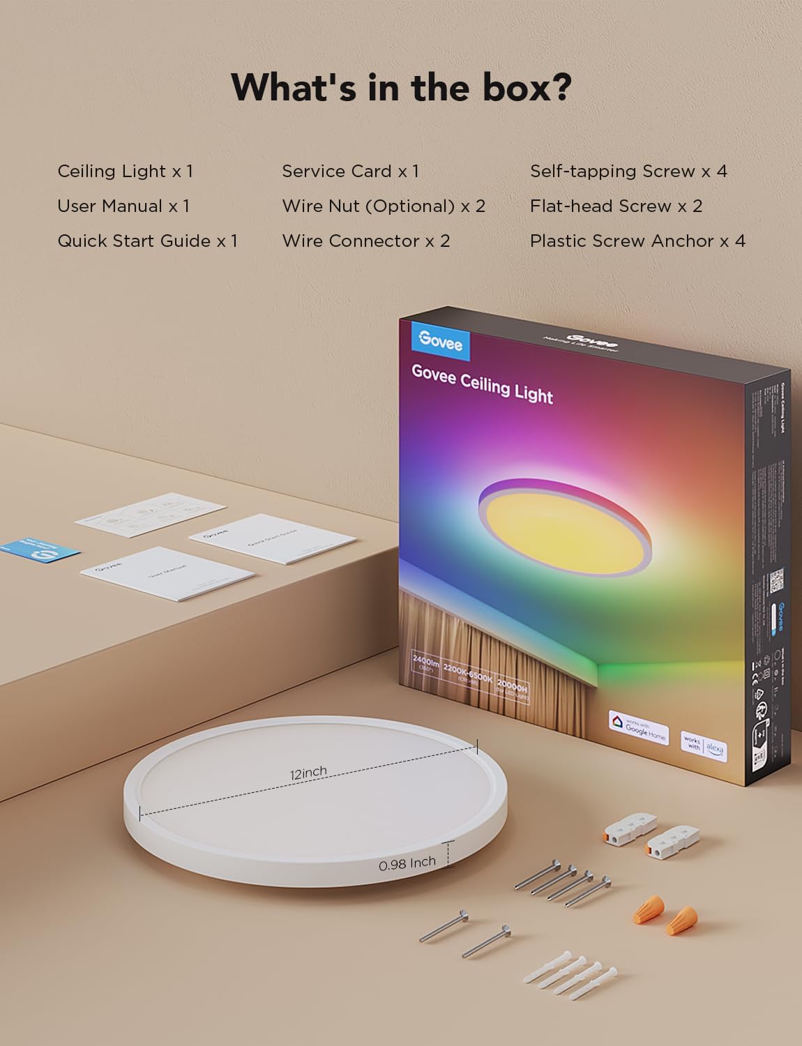 Govee Intelligente Deckenleuchte, RGBIC LED-Deckenleuchte, 2400 lm,16 Millionen DIY-Farben