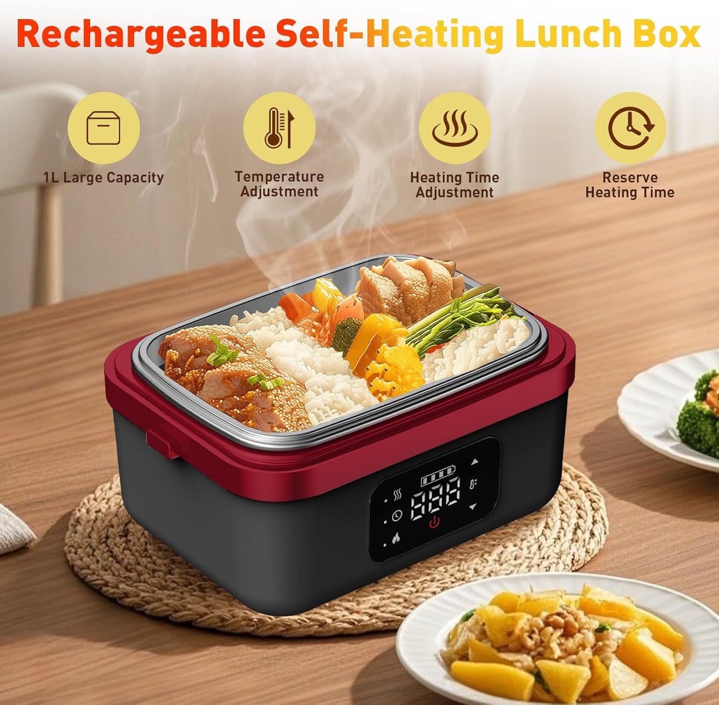Gamexop Beheizte Lunchbox Wiederaufladbare Selbstheizende 1L Tragbare Elektrische Lunchbox