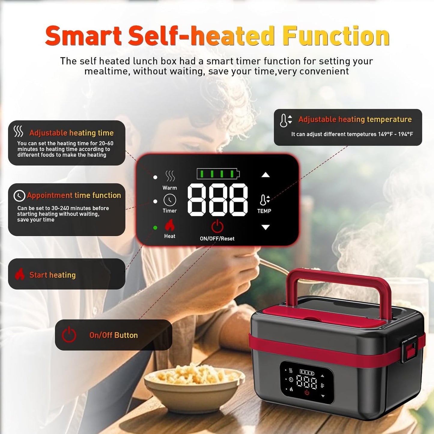 Gamexop Beheizte Lunchbox Wiederaufladbare Selbstheizende 1L Tragbare Elektrische Lunchbox