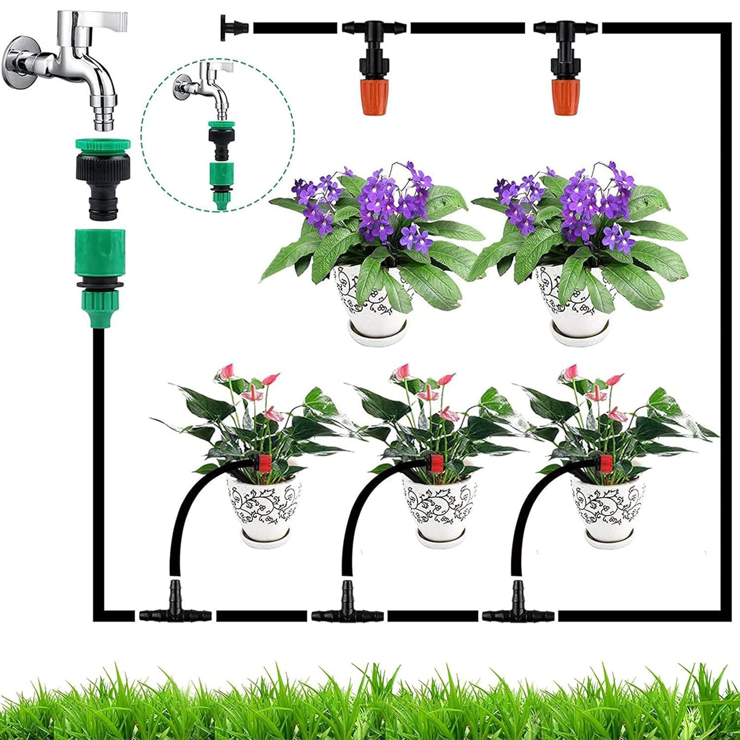 149 PCS Gartenbewässerungssystem, 30 m Garten Micro Drip Bewässerung Automatik Bewässerung Kit Schlauch Tröpfchenbewässerung DIY Gartenbewässerung für Landschaft, Flower Bed und Terrasse Pflanzen