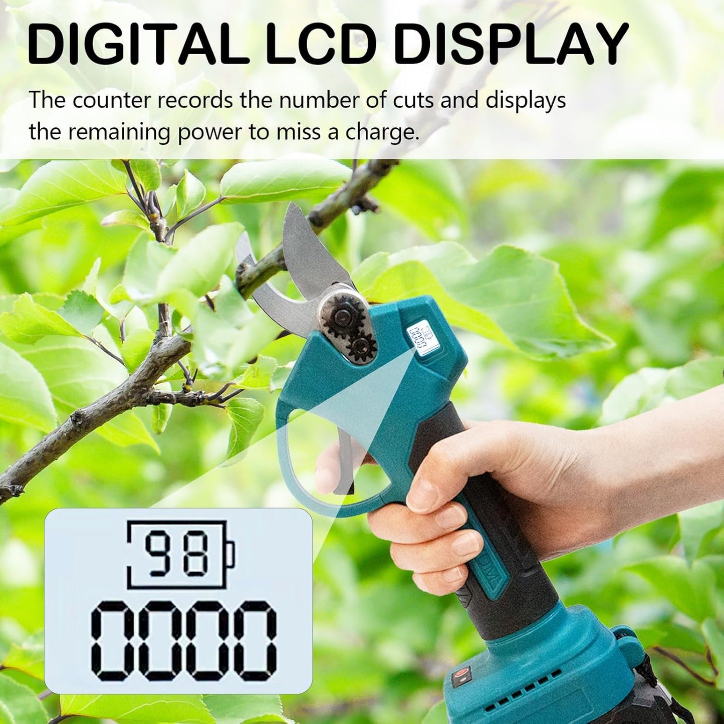 Kabellose elektrische Gartenschere mit 2 x 2000 mAh (21 V) Akkus, Schnittdurchmesser max.30 mm