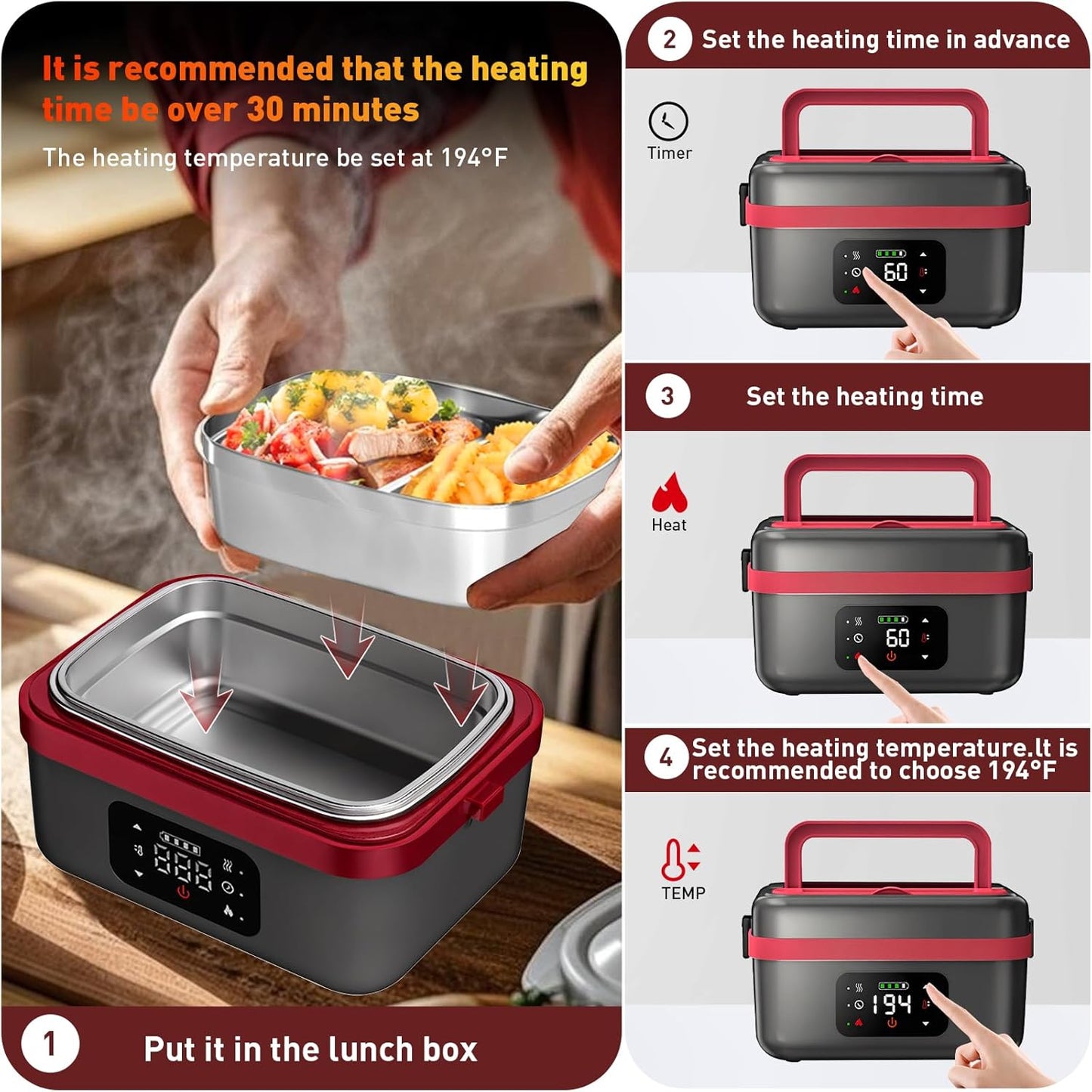 Gamexop Beheizte Lunchbox Wiederaufladbare Selbstheizende 1L Tragbare Elektrische Lunchbox